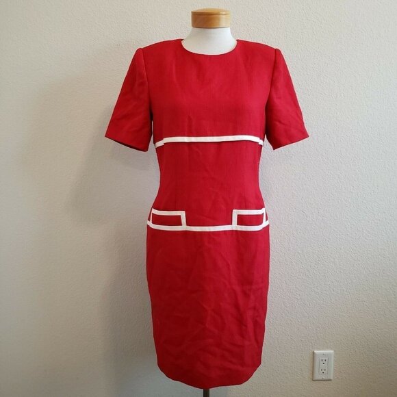 Vintage Kasper ASL Secretary Shift Red Dress 10 - Picture 1 of 12